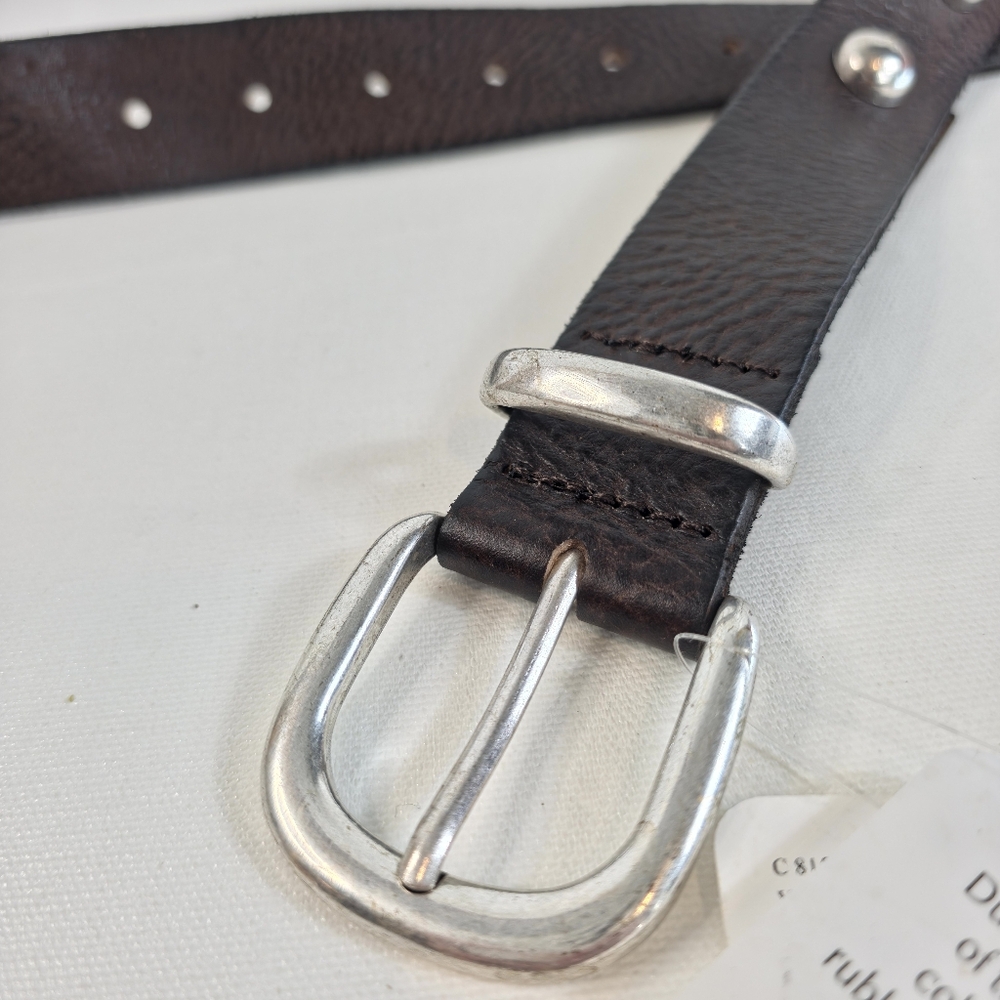 Free People Rhodes Stud Belt Brown Silver Studs Size M/L NWT 100% Leather - Picture 4 of 10